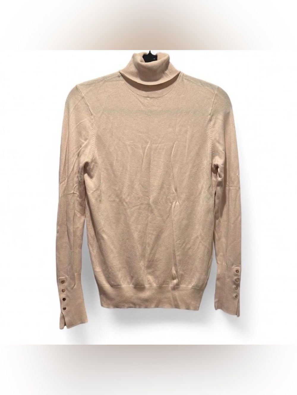 Zara Beige Women's Turtleneck Sweater with Button Cuffs